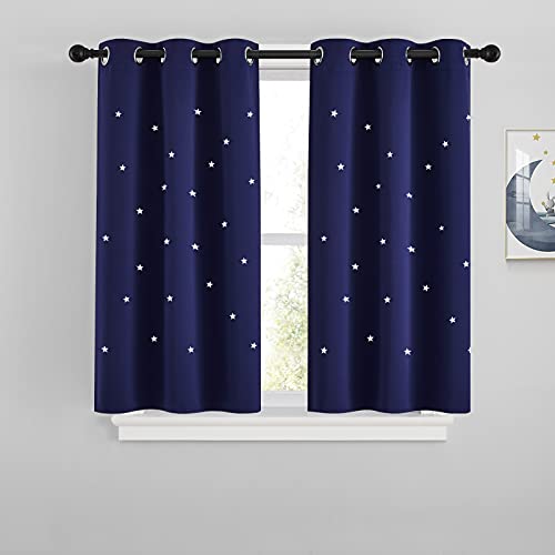 NICETOWN Star Cut Out Blackout Bedroom Curtain for Kids Nursery, Thermal Insulated Window Treatment Drapes with Grommet Top for Thanksgiving, Set of 2