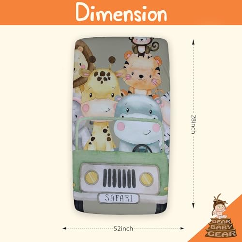 Image of Dear Baby Gear Deluxe Baby Crib Sheet - Cotton Polyester Infant Sheets - Soft Machine-Washable Crib Mattress Cover - Newborn Nursery Bedsheet - Safari Party on Adventure Print, 52x28x10