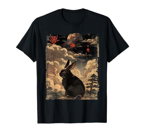Paysage japonais vintage, joli lapin, Kanji, art japonais T-Shirt