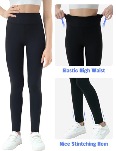 Gnainach Girls Athletic Leggings Size 10-11 Years Old Smooth Soft Stretchy High Waisted Active Yoga Pants for Tween Dance Gym Black3