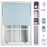 FURNISHED Roller Blinds Window Blackout Blind - 100% Black Out Thermal Fabric Easy Fit Fittings - Custom Made to Measure Blackout Blind Bedroom Bathroom Kitchen, Duck Egg Blue, Up to 90W x 165H cm