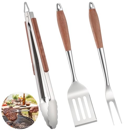 Set 3 piezas herramientas para parrilla acero y madera miniatura 2