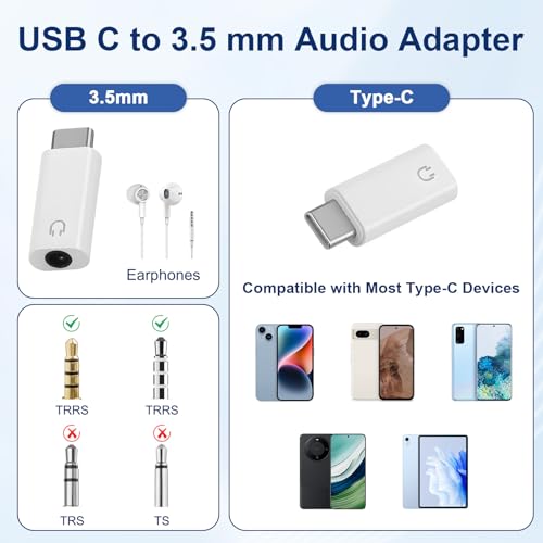 Image of USB C to 3.5 mm Jack Adapter, USB C Headphone Adapter, Hi-Fi Audio Pack of 2