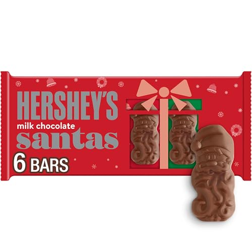 HERSHEY'S Chocolate Bar, Milk Chocolate Candy Bar Individually Wrapped in Santa Holiday Packaging, 1.2 Ounce, 6 Count Package