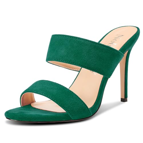 Image of NobleOnly Womens Round Open Toe Heeled Sandals Two Strap Stiletto High Heel Sandals Backless Dress Slip-on Mules Sandals 3.9 Inches Heels