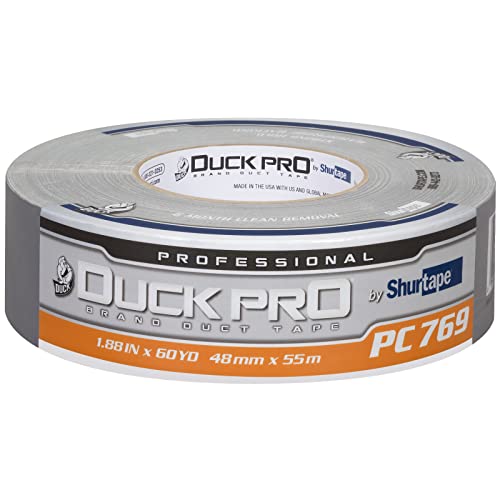 Image of Shurtape Duck Pro Professional Grade, Clean Removal Duct Tape for Indoor /Outdoor, Bundling and Repair, 48mm x 60yd, 12.2 mil, Metallic Silver, 1 Roll (105458)