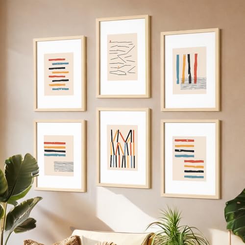 Image of NoWorries Modern Art Wall Frames for Home Decoration - Wall framed poster art prints /Wall paint9ings for living room decor (Pattern-Minimal art) Set of 6 (10x13inches Multicolor) (ART-5)