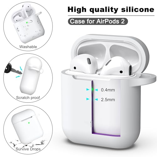 Image of AirPods Case Cover with Keychain, Full Protective Silicone AirPods Accessories Skin Cover for Women Girl with Apple AirPods Wireless Charging Case,Front LED Visible-White