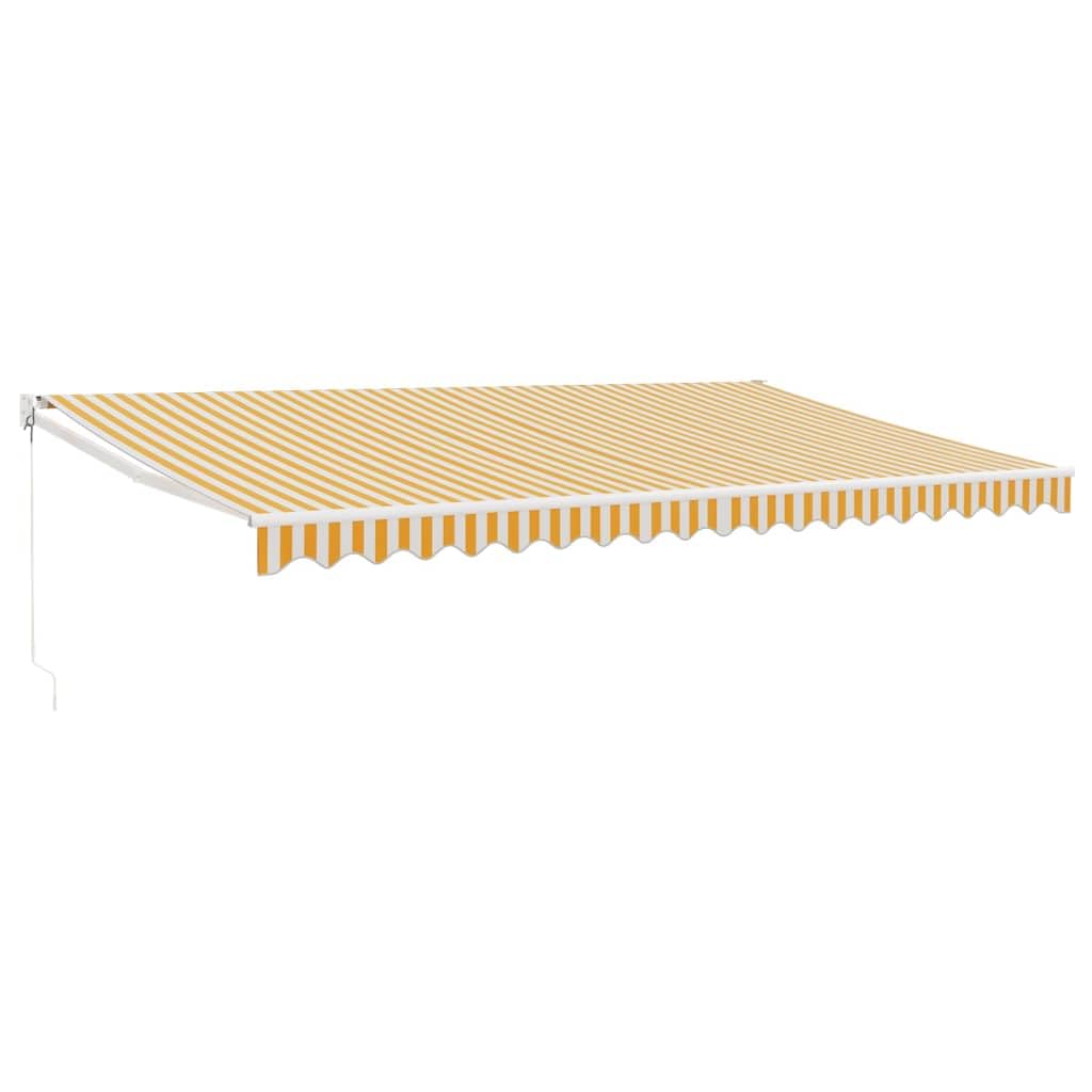 Auvent rétractable 5x3m jaune et blanc avec bras articulé et manivelle en aluminium pour terrasse