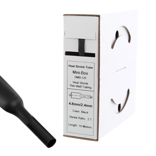 Offgridtec - Tubo termorretráctil (10 m, 4,8 mm > 2,4 mm), color negro