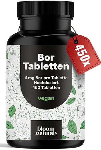 Bor Hochdosiert - 450 Tabletten mit 4mg Bor aus Borax (Natrium Borat) - Boron Tabletten - vegan und produziert in Deutschland - Verpackung kann variieren