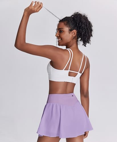 Image of PINSPARK Womens Tennis Skirt Pleated High Waisted Golf Skort with 3 Pockets | Double Ruffle, Soft, Lightweight, Quick Dry, Tummy Control Athletic Skirts, Workout Skorts, for Pickleball, Running, Casual