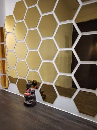 Image of Bikri Kendra - Hexagon 24 Golden Mirror Stickers for Wall, Acrylic Mirror, Wall Decor Sticker, Acrylic Stickers, Wall Stickers for Hall Room, Bedroom, Kitchen.