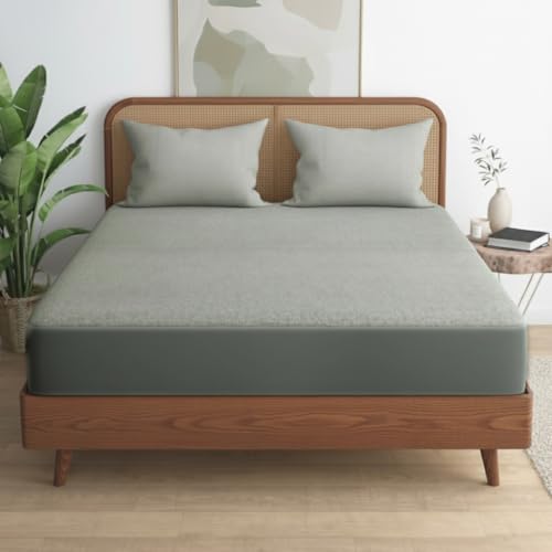 Image of Livspace 100% Waterproof Premium Cotton Feel Ultra Soft Mattress Protector Single Bed | 78 inch x 36 inch | Noiseless, Breathable & Hypoallergenic Bed Protector, Fits Upto 10 inch - Bello Cosy Canopy (Grey)