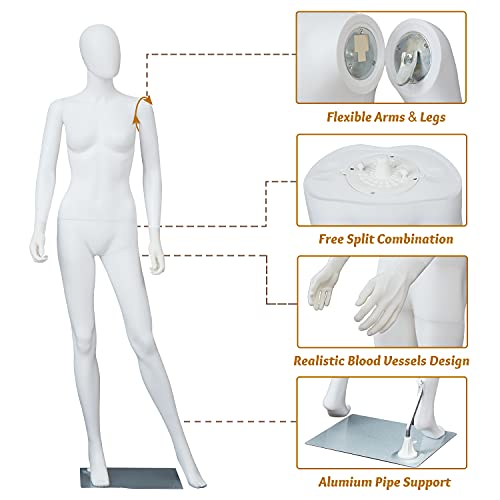 Kinsuite Female Mannequin Full Body Dress Form Sewing Manikin 69 Inches Model Mannequin Stand Adjustable Clothing Form Mannequin Display W/Metal Base, White #TOP4
