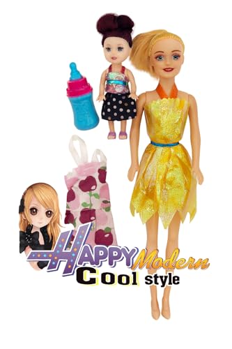 Image of Fashion Girl Doll Set with Baby Doll - Stylish Dolls for Girls | Modern Dress-Up Toy for Girls | Fun Pretend Play Doll Set (C9)
