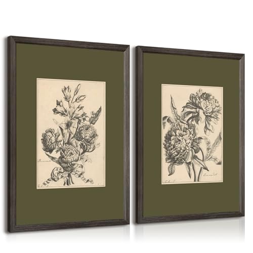 Flower Sketch Wall Art Sage Green Floral Canvas Poster Vintage