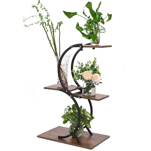 Todeco Porte plante interieur 4 Niveaux, Support plantes en Métal, étagère plante interieur support pot de fleurs pour Salon Balcon Jardin Bureau