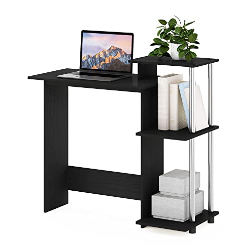 Image of Furinno EFFICIENT Desk, 28.6 inch Wide Gaming Desk with 3 Open Side Shelves, Laptop Notebook Computer Desk, Office Desk for Home Office, Study Room, Dorm, Bedroom, Americano /Stainless Steel
