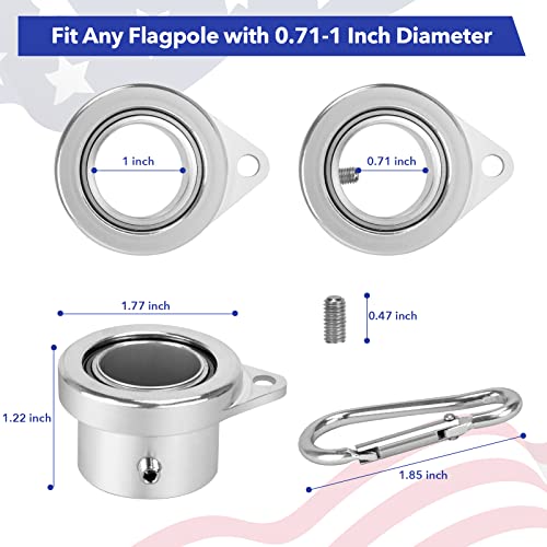 Flag Win Aluminum Alloy Flagpole Ring Set With Bearings 2 Pack, Anti Wrap 360°Rotating Flag Mounting Ring Spinning Flag Pole Kit With Carabiner For 0.71-1.00 Inch Diameter Flagpole(Silver) #TOP2