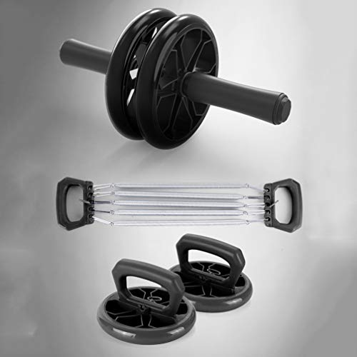Wakauto Ab Roller Wheel, Kit de Rolos Ab 4 em 1 com Faixas de Resistência, Barras de Push Up, Alças