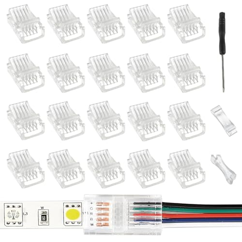EPLZON 5 Pin 10 mm LED Strip Connector RGB Lights Adapter Clear Unwired Gapless Track Lighting Connector for 5050 LED RGB Strip Light (20pcs)