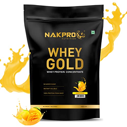 NAKPRO Gold Whey Protein Concentrate | 25.46g Protein, 5.57g BCAA | Muscle Gain, Strength, Muscle Recovery, Fast Absorbing Protein Supplement Powder (1 Kg, Mango) NAKPRO Gold Whey Protein Concentrate | 25.46g Protein, 5.57g BCAA | Muscle Gain, Strength, Muscle Recovery, Fast Absorbing Protein Supplement Powder (1 Kg, Mango)