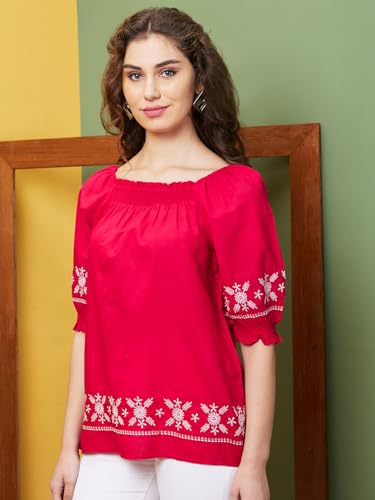 Image of Globus Women Square Neck Floral Print Strappy Peplum Fusion Tunic