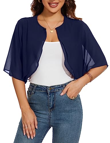 HANERDUN Bolero Cardigan Mujer Verano Gasa Manga Corta Chal de Fiesta Toreras Mujer con botón Chaqueta Mujer Talla Grande Primavera Otoño