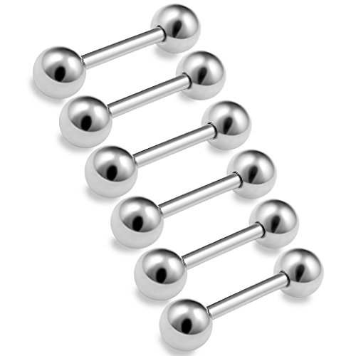bodyjewelrytrend 6 Stück Straight Barbell Piercing stab Kugel chirurgenstahl 1,2mm knorpel Cartilage Ohr Rook Helix augenbrauenpiercing Tragus hantel Ohrstecker AACB 10mm