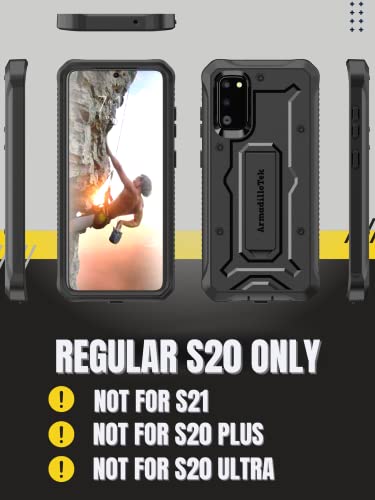 Armadillotek Vanguard Case Compatible With Samsung Galaxy S20 (6.2 Inches) Military Grade Full-Body Rugged With Built-In Kickstand [Screenless Version] - Black #TOP1