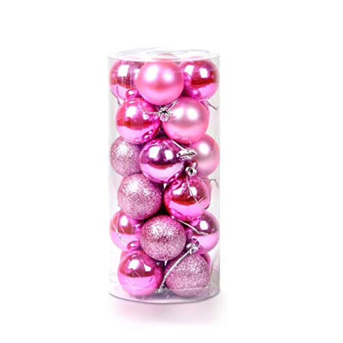 Ectkuee 24pcs Christmas Tree Baubles Red Balls Onaments Shatterproof Decorations by Art Beauty,Wedding Decoration (40mm-Pink)