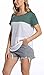Womens Crew Neck Short Sleeve Tees Color Block Striped T-Shirt Casual Loose Fashion Tee Tops Green