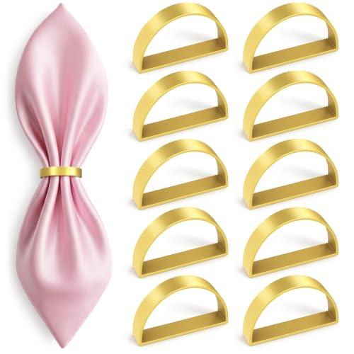 Gold Napkin Rings Set of 10, Modern Semicircle Holders for Weddings