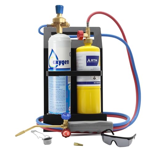 RTMMFG Oxygen MAPP Torch Kit, Tank Support, Glasses and Flint Spark Lighter(Gas Cylinders Not Included)