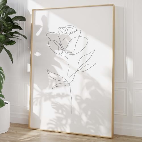 Haruhiart Minimalist Floral Wall Art Print, 16x24in Rose Line Artwork for Living Room