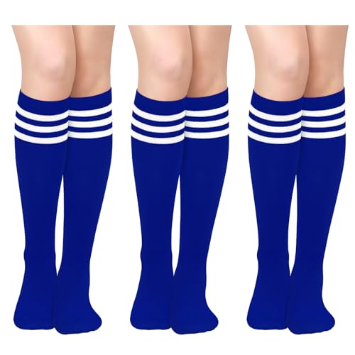 Sarfel Blue Knee High Socks for Women Blue Striped Socks Women Crayon Sock Cheerleader Sock Halloween Cheerleader Costume Adult