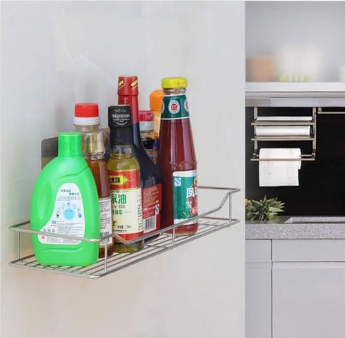 Image of D.k 11 Stainless Steel Multipurpose Bathroom Rack, Kitchen, Home, Adhesive Organizer for Bathroom Without Drilling Storage Rack for Shampoo, Detergent Racks, Wall Mount Rack (Pack of 1)