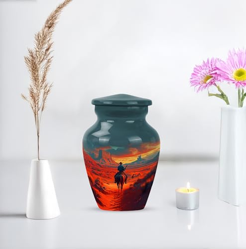 Image of Cowboy Urn- Small Urn for Human Ashes Keepsake - Urn for Ashes Adult Male - Urn for Ashes for Women - Cremation Keepsakes for Ashes - Size 3 Inch, Pack of 1