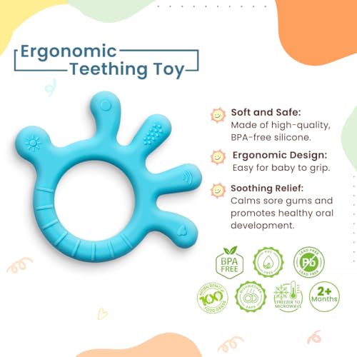 Image of Infantso Finger Shape Soft Silicone Teether for 6+ Months, BPA Free Teething Toy for Babies with Textured Surface for Soothing Gums. 100% Food Grade, No-Choke Design (Finger - Blue)