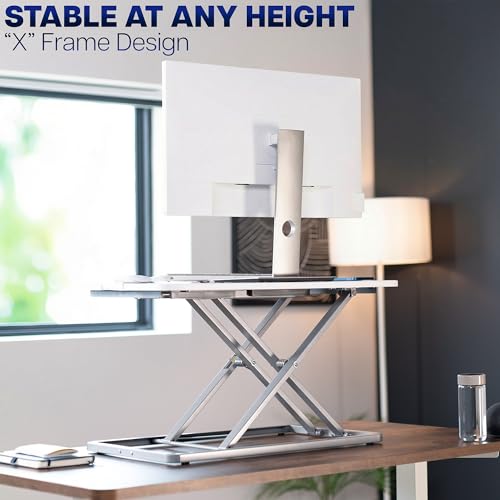 Image of VIVO White 29 inch Single Top Standing Desk Converter, DESK-V000UW | Economy, Height Adjustable, Sit Stand Tabletop Monitor and Laptop Riser Workstation, Holds 22 lbs, No Assembly Required