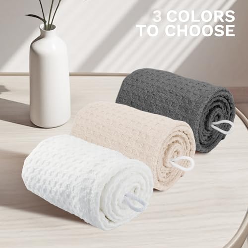MaopaoBeauty Hair Towel Wrap for Women Long&Thick Hairs Head Wrap 1Pack Super Absorbent Hair Drying White Waffle Bath Towels for Curly Quick Dry Hair Drying Towels with Button