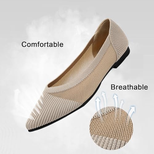 Image of TINGRISE Women's Flats Shoes Pointed Toe Knit Ballet Comfortable Dressy Mesh Flat