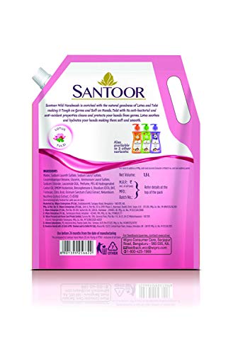 Image of Santoor Mild Handwash, 1500 ml & Santoor Sandal and Almond Milk Soap (Buy 4 Get 1 Free 125g each)