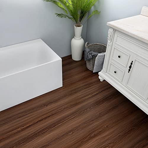 10-Pcs 14 Sq.ft Vinyl Flooring Peel And Stick Flooring 35 Inches X 6 Inches Brown Wood Grain Peel And Stick Floor Tile Bathroom Wooden Planks With Waterproof And Self Adhesive #TOP7
