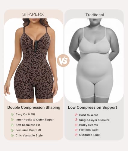 Image of SHAPERX Women's Shapewear Bodysuit Tummy Control Seamless Zip-Up Body Shaper Waist Defining Silhouette