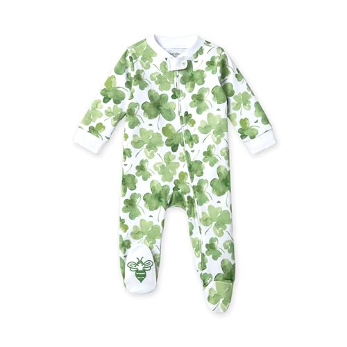 Image of Burt's Bees Baby Girls Footed One-piece Pajamas, Sleep and Play Loose Fit, 100% Organic Cotton, Sizes NB to 6-9 Months