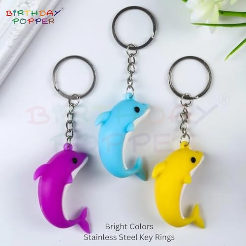 Image of Birthday Popper 12 Pcs Aqua Series 3D Keychains as Birthday Return Gifts - Durable Metal Alloy School Bag Charms for Kids, Lightweight Key Accessories