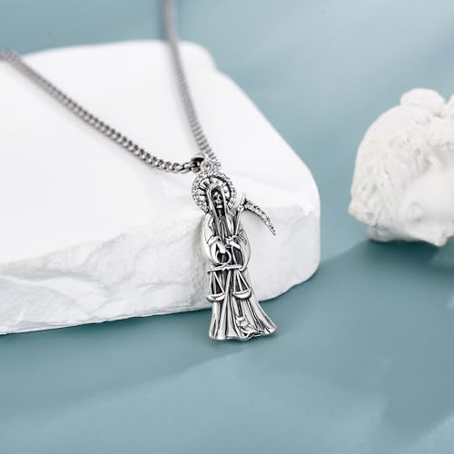 Santa Muerte Necklace Sterling Silver Cadena De la Sannta Muerte Grim Reaper Jewelry Gift for Men4
