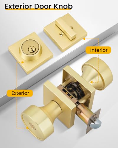 Image of Goldenwarm Exterior Door Lock Set with Deadbolt, Keyed Alike Gold Front Door Knob, Heavy Duty Zinc Alloy Entry Door Locksets with Deadbolt, 1 Pack